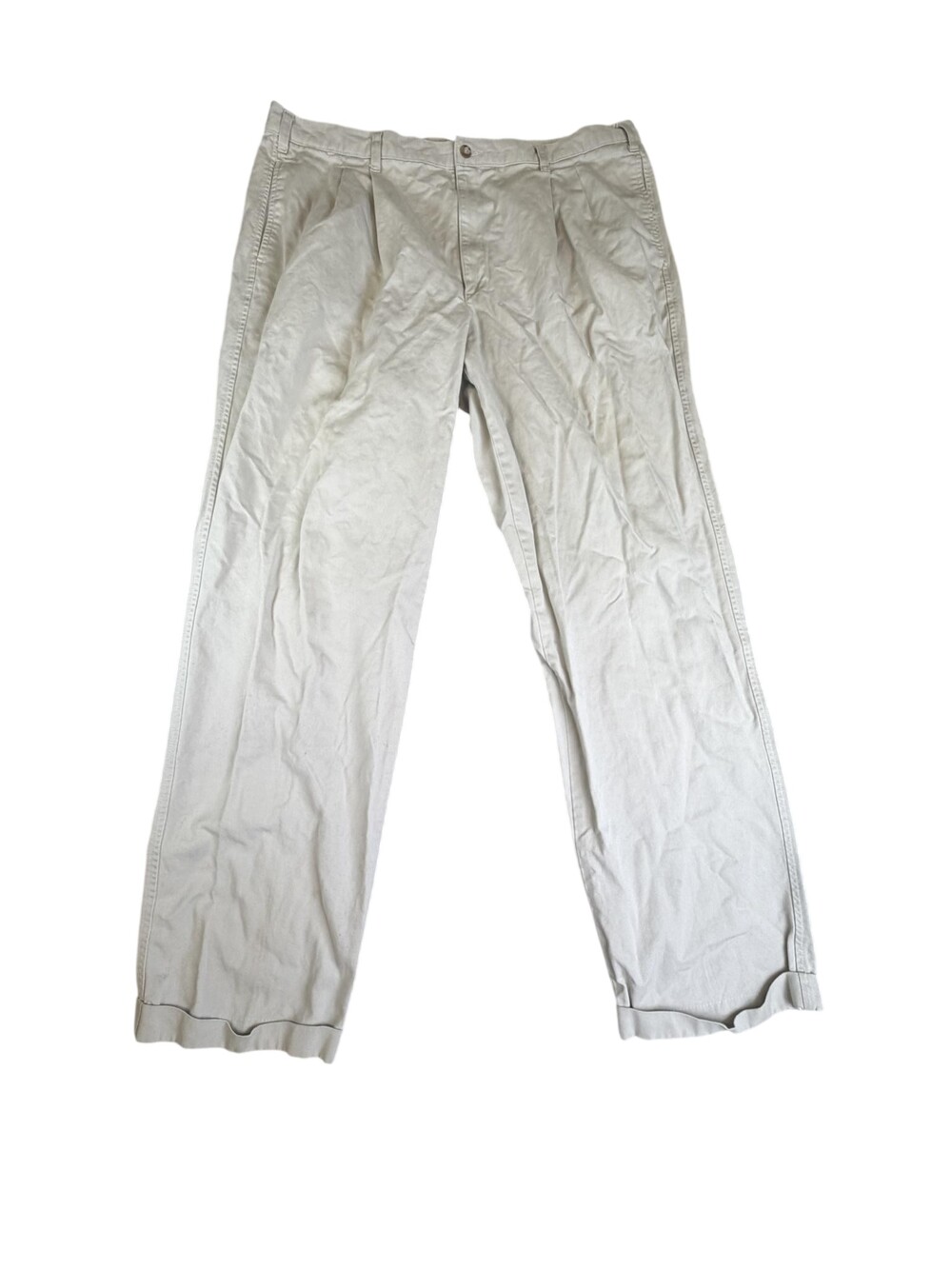 Eddie Bauer Pants Mens FIT 40x32 Beige Relaxed Fit Canvas Chino Pleated Straight